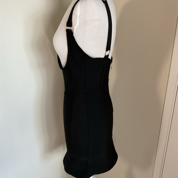 Mad For Love Black Midi Bodycon Bandage Dress Strappy Cutout Size M - Picture 4 of 5